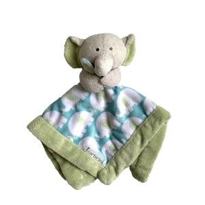 Carter's  Elephant Lovey Security Blanket Plush Blue Green Gray Baby Toy 13"x13"